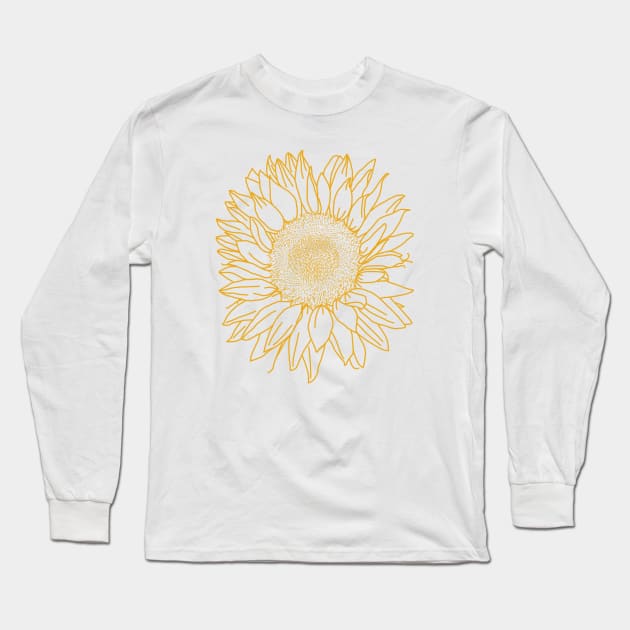 Sunflower Yellow Line Drawing Long Sleeve T-Shirt by ellenhenryart